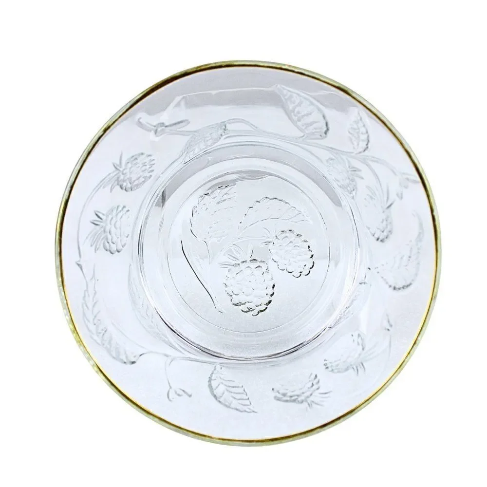 Bowl Wild Berry Clear Glass Gold Rim France Embossed Berry & Vines France 5-inch